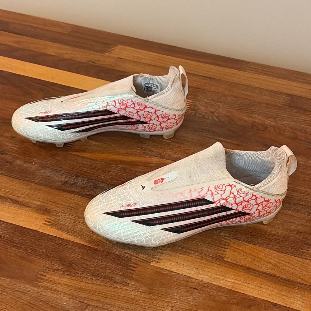 Adidas F50 Ghosted Laceless Soccer Cleats White Red Rose Floral Kids Size 1.5K